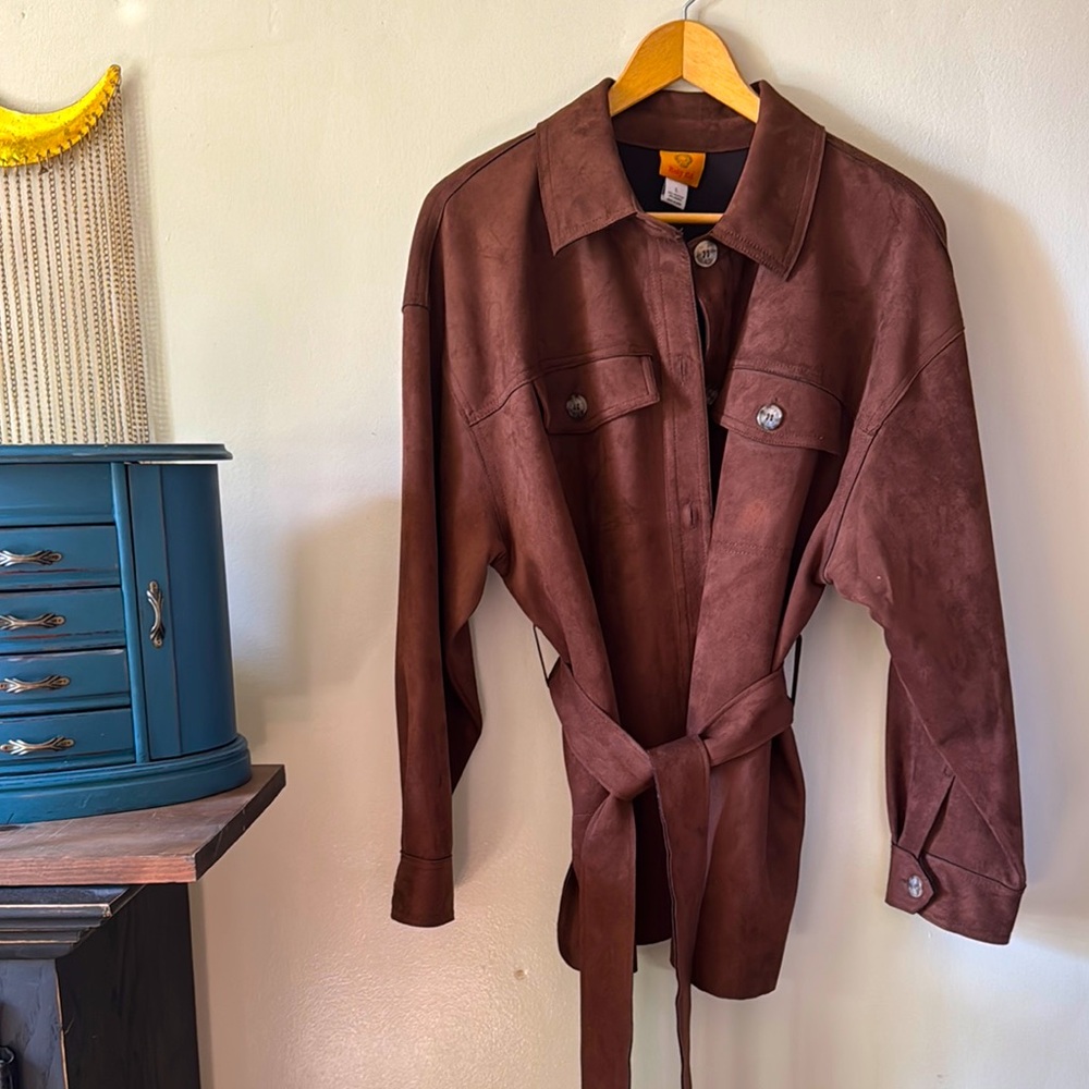 🐻🤎🍄‍🟫🧥Brown Suede Belted Jacket